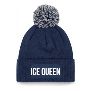 Ice queen muts met pompon unisex one size - Navy