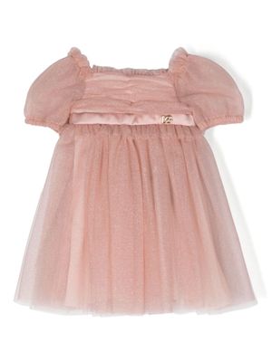 Dolce & Gabbana Kids robe volantée à plaque logo - Rose