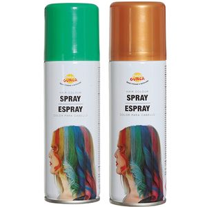 Carnaval verkleed haar verf/spray - groen en goud - spuitbus - 125 ml