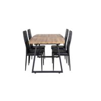 IncaNABL eethoek eetkamertafel uitschuifbare tafel lengte cm 160 / 200 el hout decor en 4 Slim High Back eetkamerstal PU