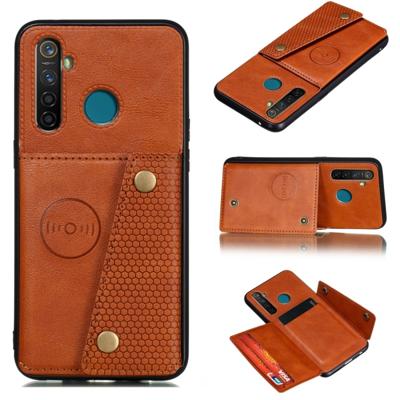 Voor OPPO Realme 5 Pro schokbestendige magnetische PU + TPU beschermhoes met kaartsleuven (bruin)