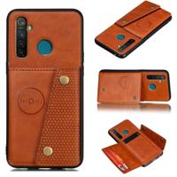 Voor OPPO Realme 5 Pro schokbestendige magnetische PU + TPU beschermhoes met kaartsleuven (bruin)