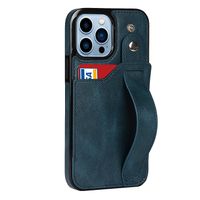 iPhone 12 hoesje - Backcover - Pasjeshouder - Portemonnee - Handvat - Kunstleer - Blauw
