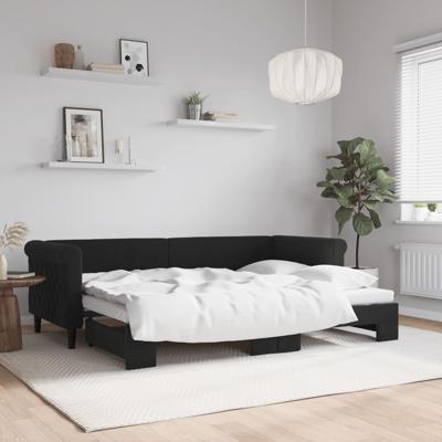 Slaapbank met onderschuifbed 80x200 cm fluweel zwart