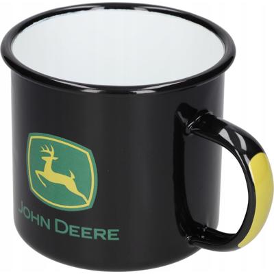 Mok John Deere logo - zwart - 36 cl - emaille - Koffie/thee drinkmok/cadeaumok - Tractor thema