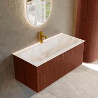 Badmeubel Mondiaz Kurve-Dlux | 100 cm cm | Meubelkleur Ruby | Wastafelkleur Frappe | Solid surface | Wasbak midden spoelbak | 1 kraangat
