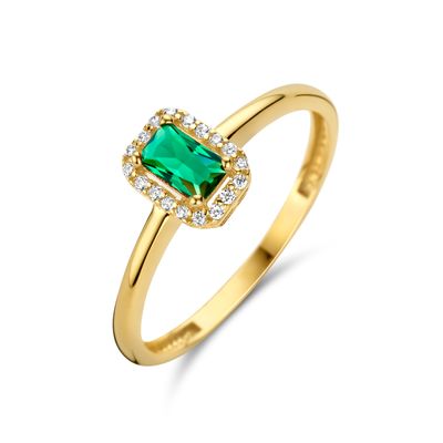 Ring Halo geelgoud-zirconia goudkleurig-groen-wit 7,5 mm