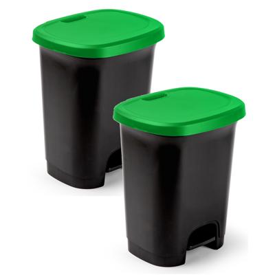 2x plasticforte pedaalemmer - kunststof - zwart-groen - 27 liter