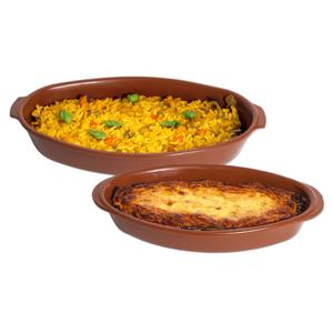 Set van 2 Tapas ovenschalen/serveerschalen - ovaal - Spaans terracotta - 32 en 44 cm