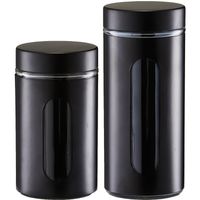 Voorraadpotten/blikken met venster - 2x - zwart - 900 en 1200 ml - metaal - Voorraadblikken - thumbnail