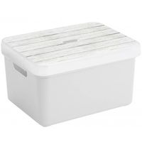 Opbergbox/opbergmand wit 32 liter kunststof met deksel - Opbergbox - thumbnail