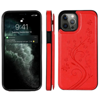 iPhone 16 Pro hoesje - Backcover - Pasjeshouder - Portemonnee - Bloemenprint - Kunstleer - Rood