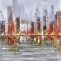 Schilderij -Handgeschilderd - Skyline - multikleur -  100x100cm