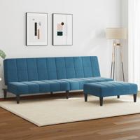 Slaapbank 2-zits met voetenbank fluweel blauw