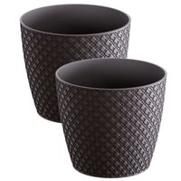 2x stuks orient stijl plantenpot/bloempot kunststof dia 22 cm en hoogte 19 cm antraciet grijs