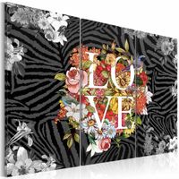 Schilderij - Bloemen vanuit het hart Love, 3 luik, Multikleur, 3 maten, Premium print - thumbnail