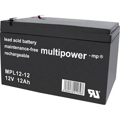 multipower MPL12-12 Loodaccu 12 V 12 Ah Loodvlies (AGM) (b x h x d) 98 x 98 x 151 mm Kabelschoen 6.35 mm Onderhoudsvrij, Geringe zelfontlading