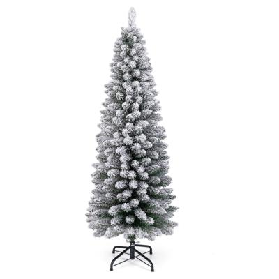 Kunstmatige Kerstboom Potlood 150 cm Dennenboom met Sneeuw Groen