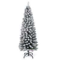 Kunstmatige Kerstboom Potlood 150 cm Dennenboom met Sneeuw Groen