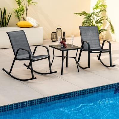 Set van 2 Schommelstoelen met Ademende Stoffen Zitting Tuinstoelen Schommelstoel voor Tuin Balkon Zwart / Bruin / Grijs