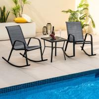 Set van 2 Schommelstoelen met Ademende Stoffen Zitting Tuinstoelen Schommelstoel voor Tuin Balkon Zwart / Bruin / Grijs