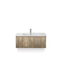 Frozen 3d Badmeubelset 100 cm - Greeplijst in kleur - French Oak - Keramische Wastafel Wit 1 kraangat