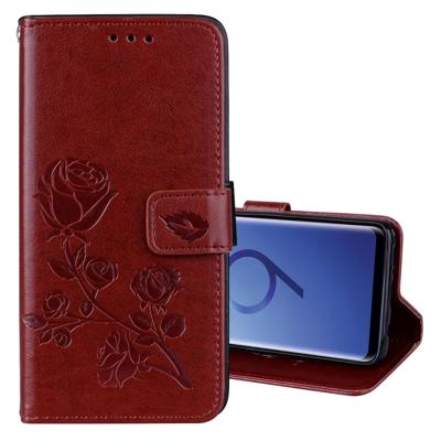 Voor Galaxy S9 Rose reliëf horizontale Flip milieu PU lederen draagtas met houder & kaartsleuven & portemonnee (bruin)