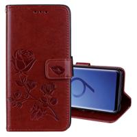 Voor Galaxy S9 Rose reliëf horizontale Flip milieu PU lederen draagtas met houder & kaartsleuven & portemonnee (bruin)