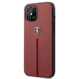 Ferrari Scuderia - Lederen backcover hoes - iPhone 12 Pro Max - Rood + Lunso Tempered Glass