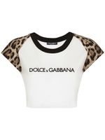 Dolce & Gabbana t-shirt crop en coton stretch à imprimé léopard - Blanc - thumbnail