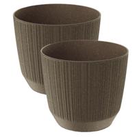 Prosperplast Plantenpot - 2x stuks - stripe - bruin - D13xH11 cm