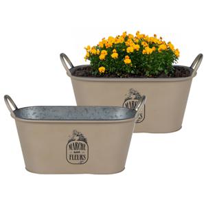 Plantenpot/bloempot teil voor buiten - 2x - zink - taupe - L39 x B16 x H21 cm