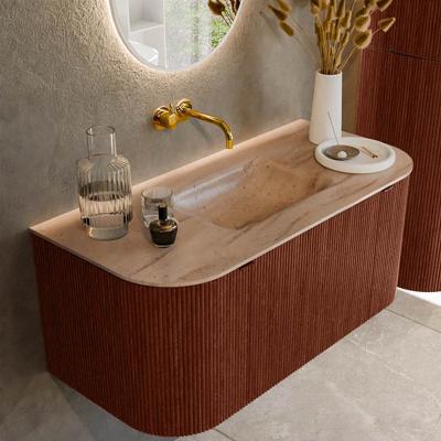 Badmeubel Mondiaz Kurve-Dlux | 100 cm | Meubelkleur Ruby | Wastafelkleur Saba | Solid surface | Wasbak midden spoelbak | Zonder kraangat(en)