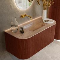 Badmeubel Mondiaz Kurve-Dlux | 100 cm | Meubelkleur Ruby | Wastafelkleur Saba | Solid surface | Wasbak midden spoelbak | Zonder kraangat(en)