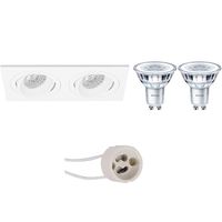 LED Spot Set - Pragmi Borny Pro - GU10 Fitting - Inbouw Rechthoek Dubbel - Mat Wit - Kantelbaar - 175x92mm - Philips - CorePro 840 36D - 3.5W - Natuurlijk Wit 4000K LED Spot Set - Pragmi Borny Pro - GU10 Fitting - Inbouw Rechthoek Dubbel - Mat Wit - Kantelbaar - 175x92mm - Philips - CorePro 840 36D - 3.5W - Natuurlijk Wit 4000K