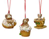 Decoris Kersthanger Muis Polyresin Op Donut, Cupcake Of In Kopje - L5,7cm- - thumbnail