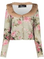 Blumarine cardigan bordé de fourrure à fleurs - Vert