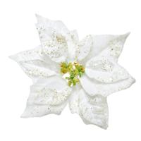 Kerstversiering bloem - wit glitter - op clip - 20 cm - Decoratiebloemen - kerstversiering