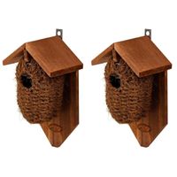 2x stuks houten vogelhuisjes/nestbuidels kokos 26 cm