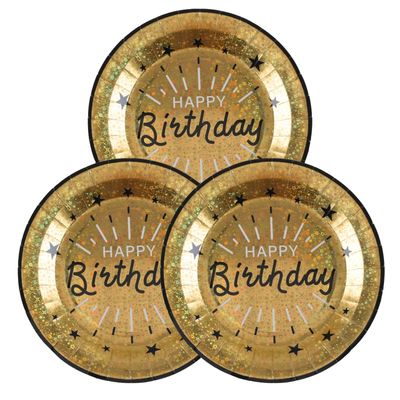 Verjaardag feest bordjes happy birthday - 50x - goud - karton - 22 cm - rond
