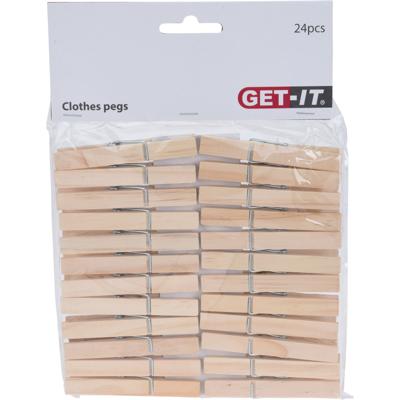 Wasknijpers naturel van hout - 24x stuks - 7,5 cm - Huishouding - De was doen