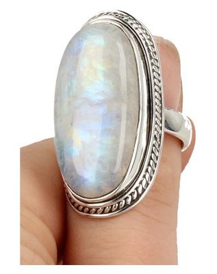 Zilveren Ring met Maansteen Regenboog (Maat 18,5)