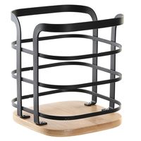 Items keukengerei houder - zwart - 12 x 14,5 cm - ijzer - bamboe hout   -