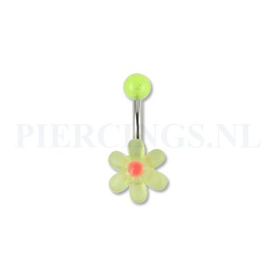 Navelpiercing acryl bloem transparant-geel met roze
