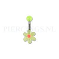 Navelpiercing acryl bloem transparant-geel met roze