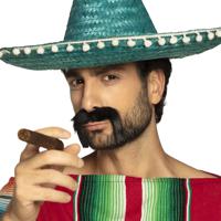 Carnaval verkleed snorren - Mexicaan/Cowboy - zwart - zelfklevende namaak snor - thumbnail