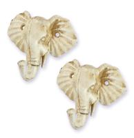 A PAIR OF CAST IRON ELEPHANT HEAD COAT-HOOKS