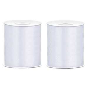 2x Satijnlint wit rol 10 cm x 25 meter cadeaulint verpakkingsmateriaal - Cadeaulinten