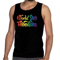 World gay freedom gaypride tanktop zwart heren - thumbnail