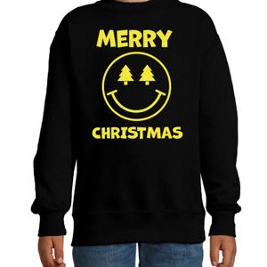 Kersttrui/sweater voor jongens/meisjes - Merry Christmas - zwart - Smile Emoticon - glitter geel